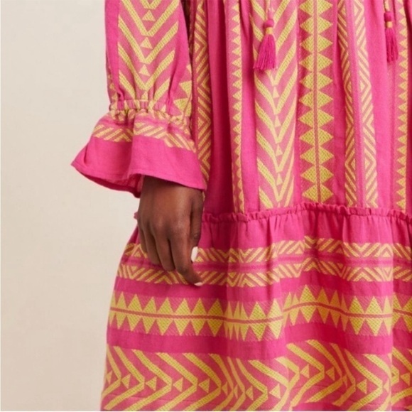 Anthropologie Maeve Dominique Ruffled Tunic Dress Pink Combo Size S NEW - Picture 3 of 15